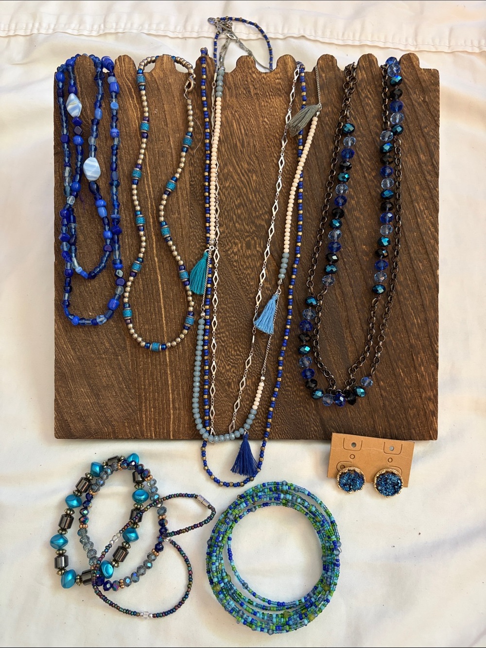 4 Blue Beaded Necklaces Set with Tassel, Earrings, and Matching Bracelets